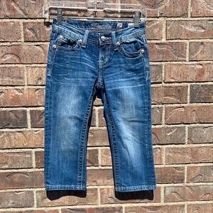 Miss Me Girls Blue Denim Bling Fleur De Lis Black Silver Jean 10